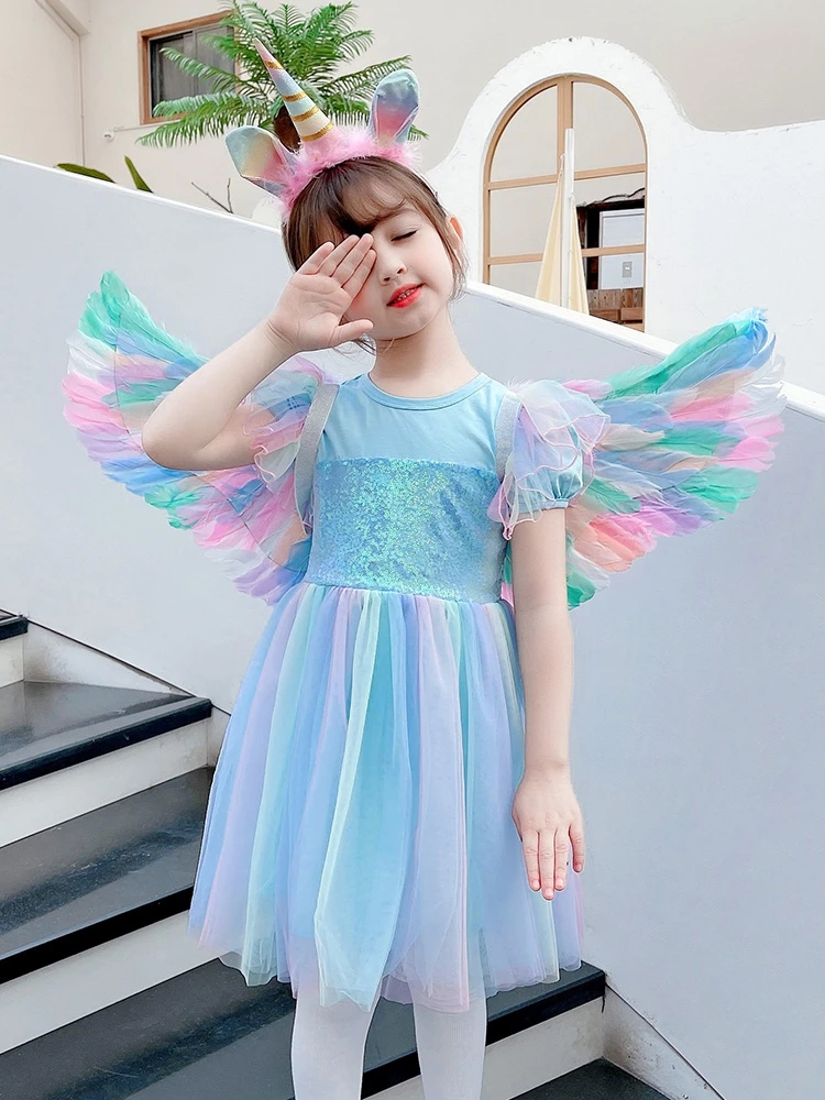 Halloween Cosplay Costume Colorful Feather Angel Wings