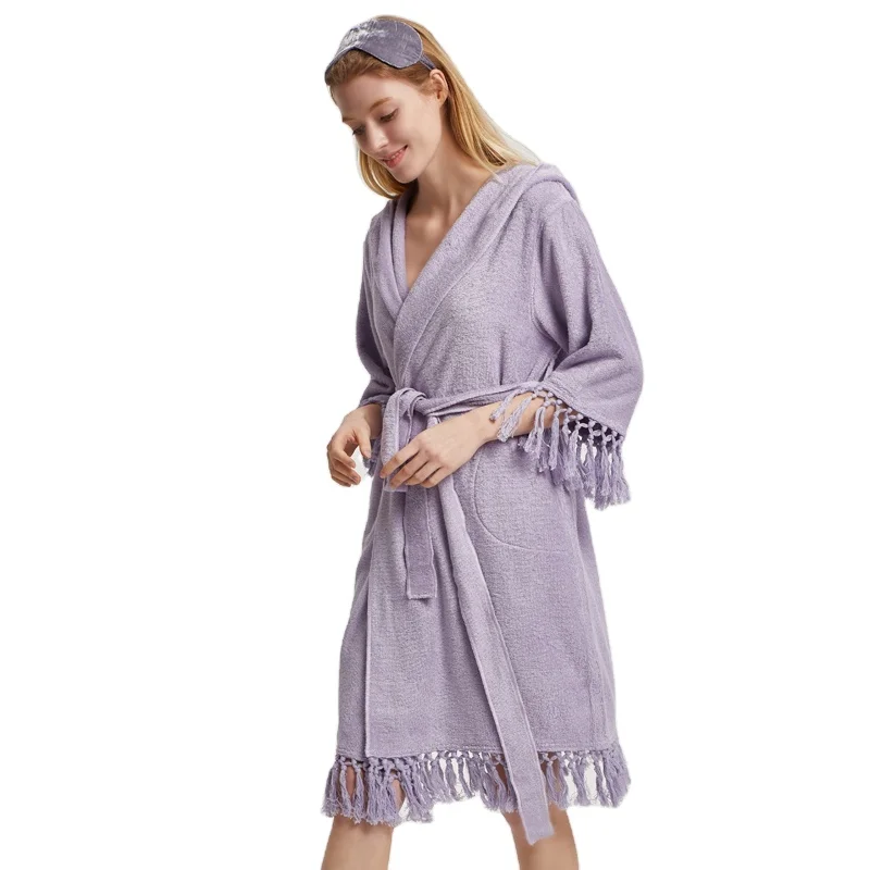 Роскошный хлопковый махровый Халат с капюшоном для женщин и мужчин индивидуальная длина логотипом карманами использования в спа-отеле на осень весну