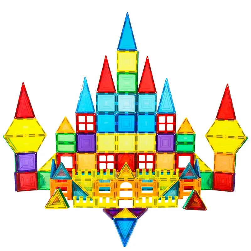 100 pcs magnetic wheel color tiles clear building blocks kids plastic building blocks sets