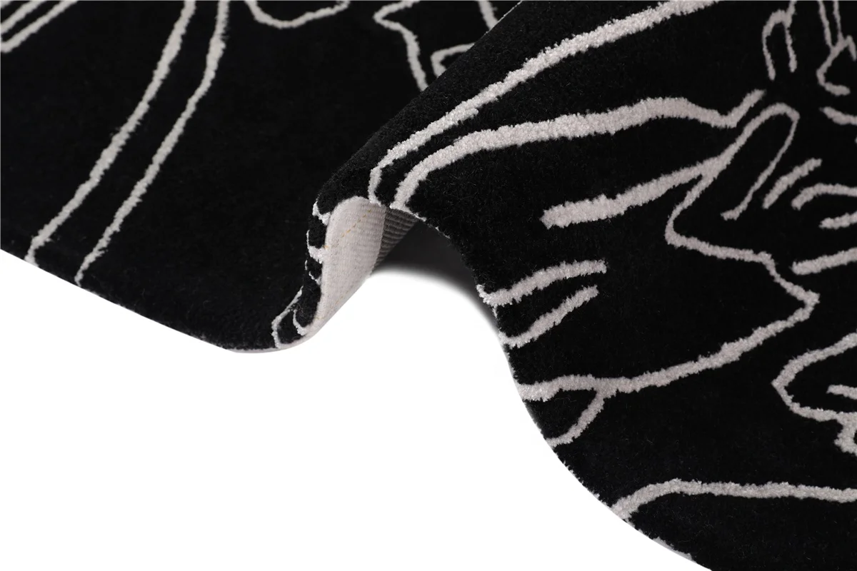 Chinese Floral Luxury Black and White Rug Acrylic Silk Floor Carpet