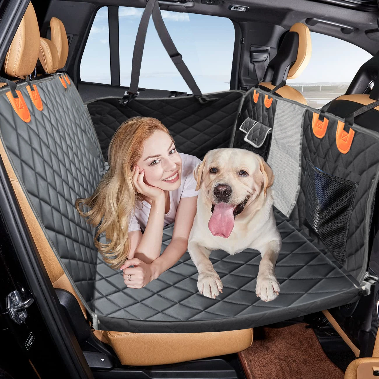 Premium Dog Car Back Seat Cover Extender Protector with Side Flaps Waterproof Pet Seat Cover for Cars