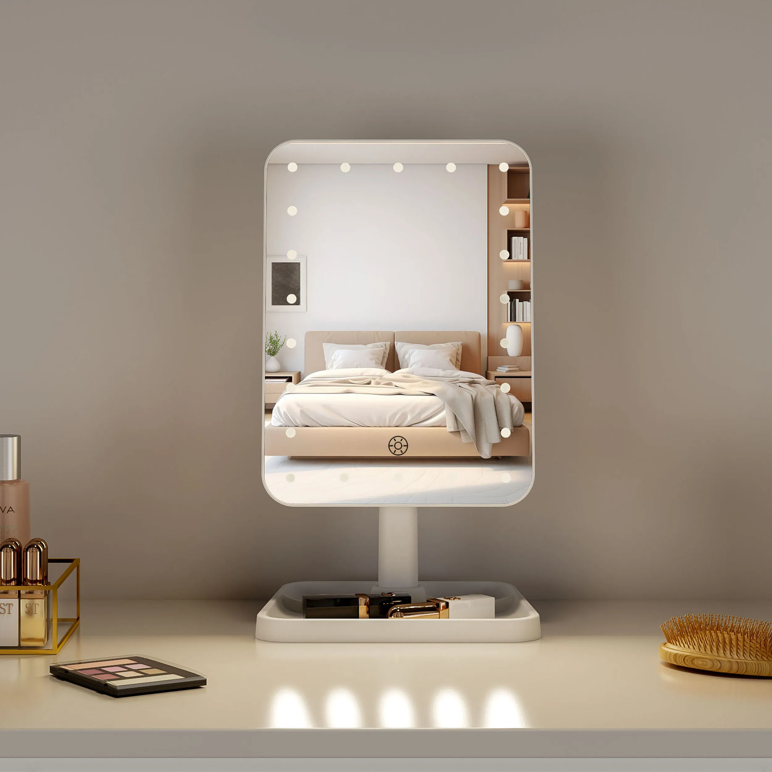 Best Desktop Manufacturers Square Portable Table Lighted Vanity Mirror With Lights Rechargeable Makeup Led Cosmetic Mirror