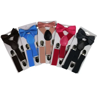 Elastic Boys Girls Suspender Bowties Set For Children Wedding Bowties Suspenders Baby Kids Solid Bow Ties Braces Belt