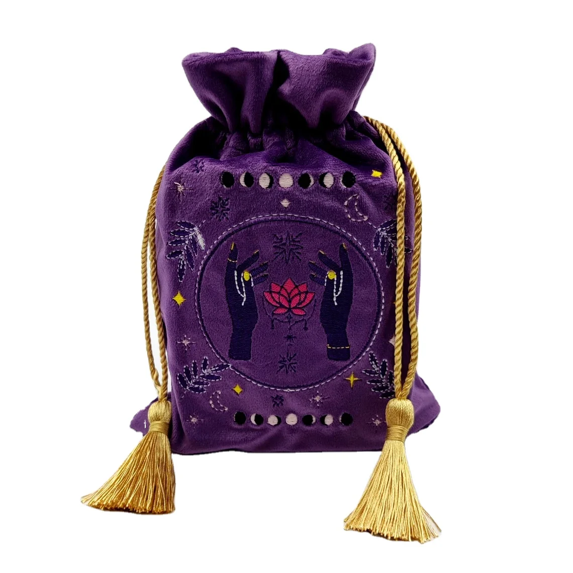 Factory Custom Embroidery Velvet Drawstring Tarot Cards Deck Bag