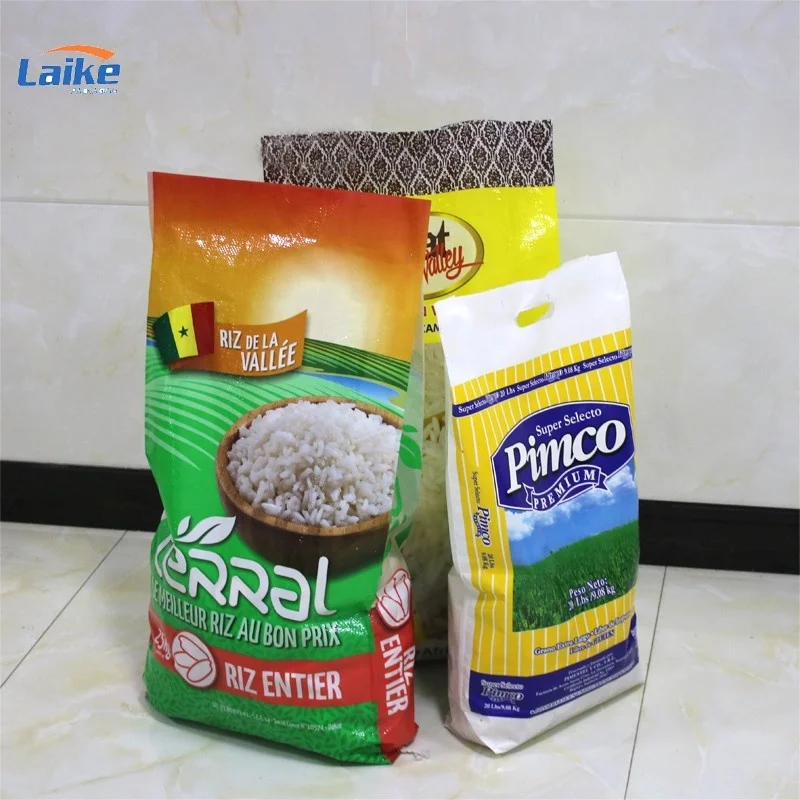 Accept custom logo color printing 10kg 15kg 25kg 50kg plastic bopp laminated pp woven rice fertilizer sack of rice price 50 kg