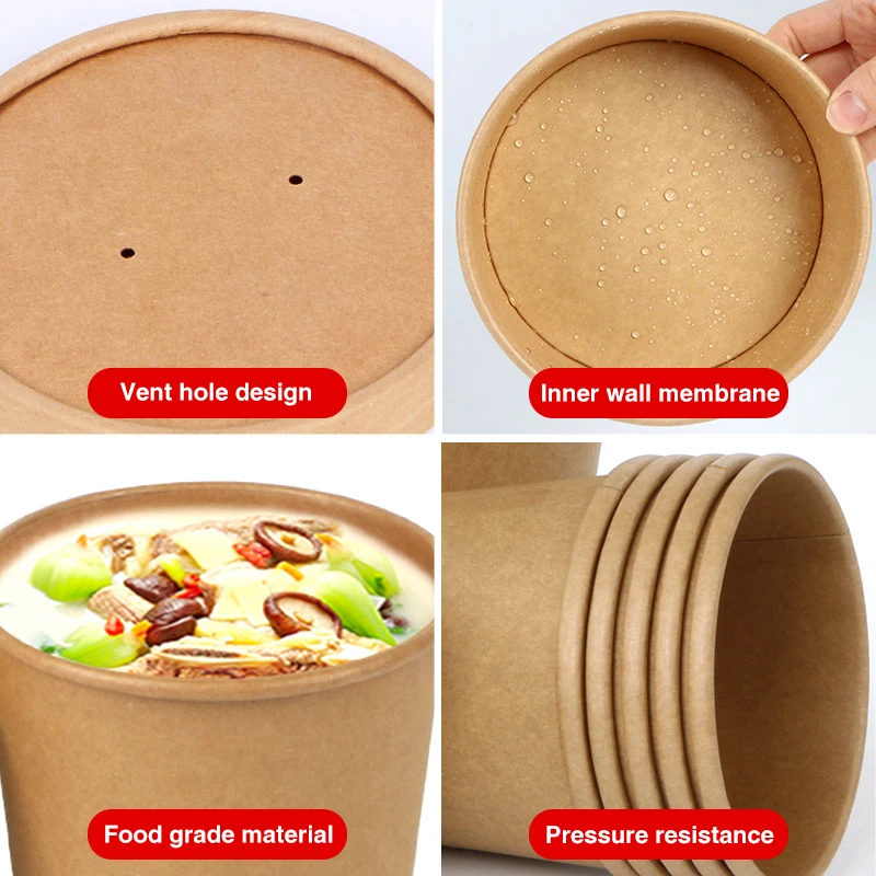 8oz Kraft paper salad soup bowl with lid take away kraft paper food container