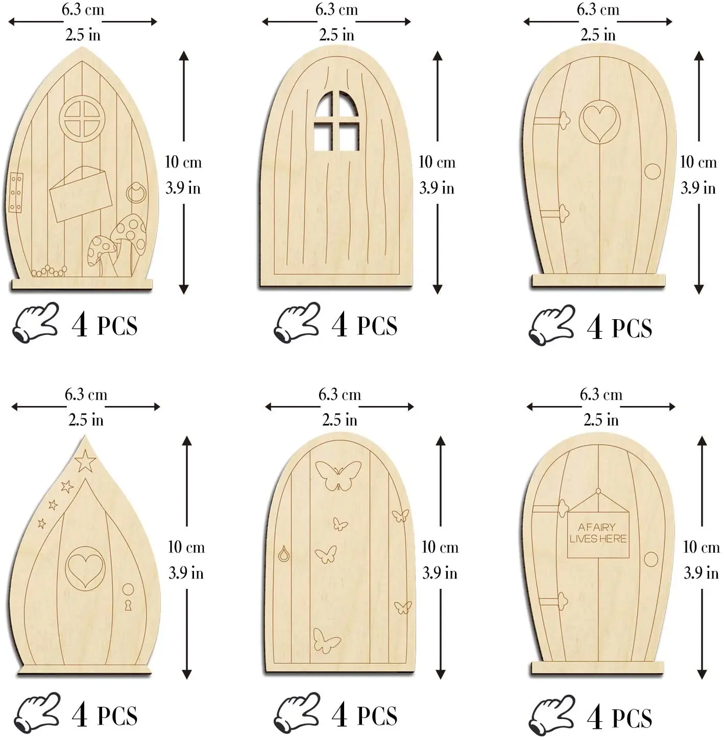 6 Designs Wooden DIY Craft Kit Blank Unfinished Miniature Fairy Garden Door
