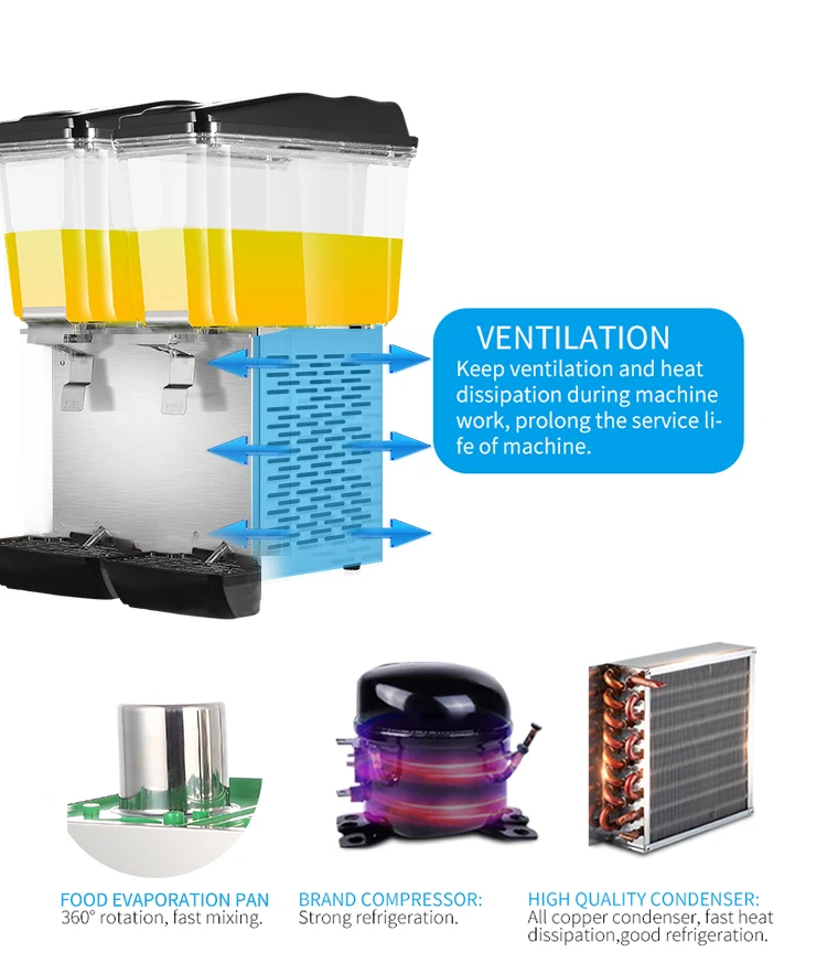 MK-JD216B Commercial Cool Blending 32L Double Bowls Drink beverage CE Approved Stainless Steel juice Dispenser