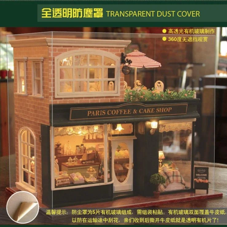 Diy French coffee trip cottage Large handmade model house gift with cover
