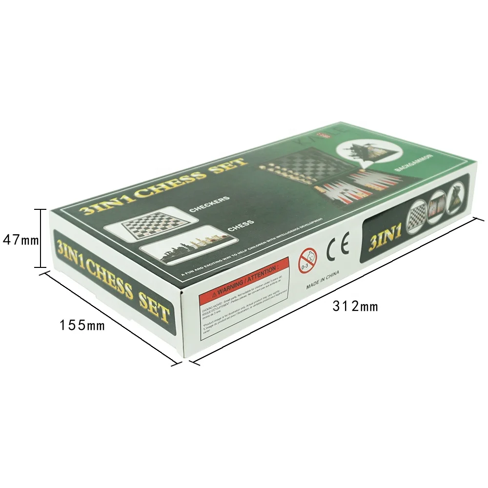 Ready to ship 3 in 1 magnetic chess and backgammon game set foldable chess board box for playing table game