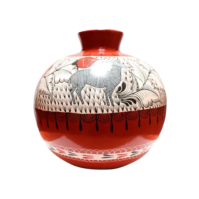 Mexico natural pigments big textured wholesale ceramic vase for sale