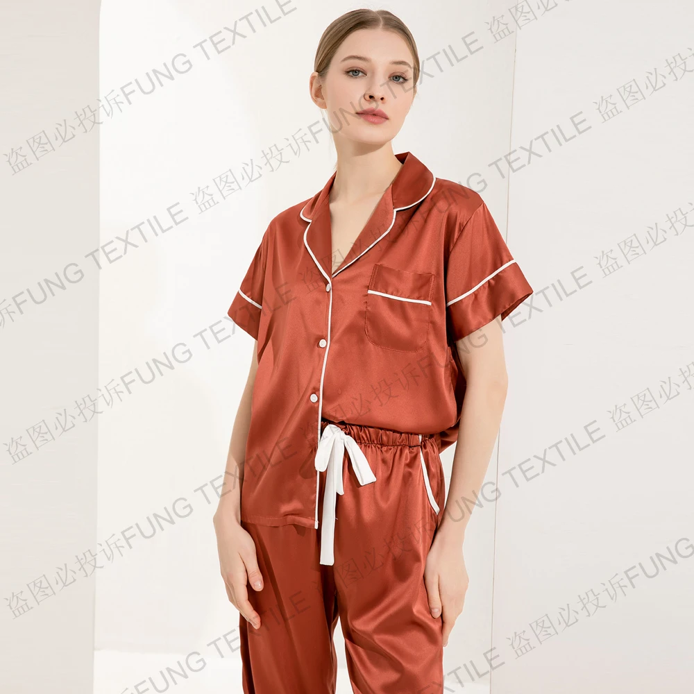 6028 атласная Шелковая пижама с коротким рукавом