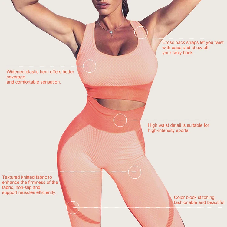 
Wholesale Two Piece Bra Set Removable Pads Yoga Leggings Women Two Piece Sport Wear Set 
