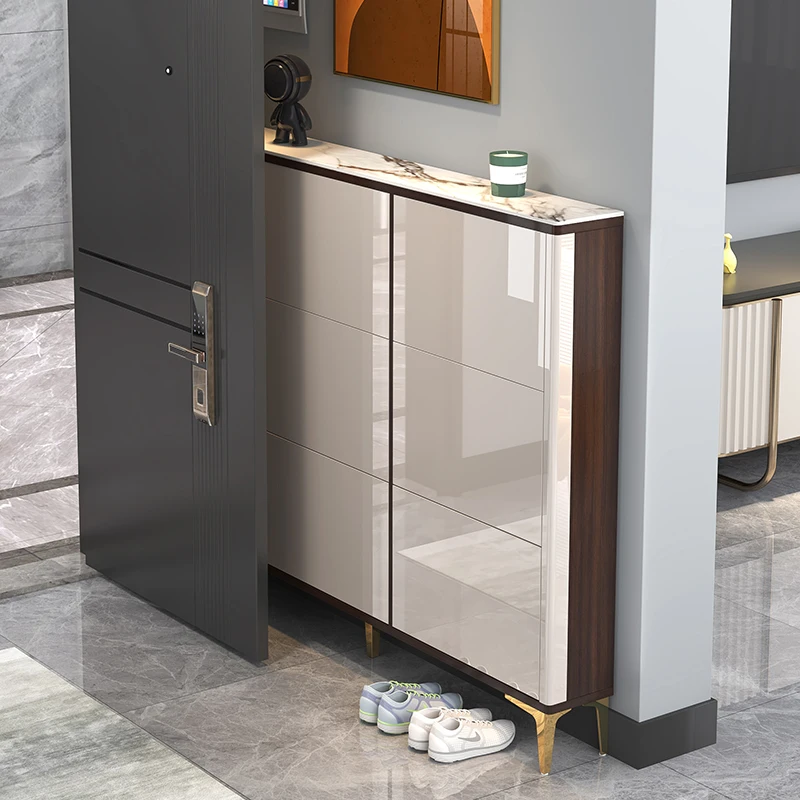 Luxury modern furniture Shoe cupboard wooden ultra thin shoes cabinet large storage for home mdf shoe racks with seat