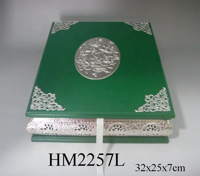 Islam Koran metal gold silver frame green red wooden quran book gift box