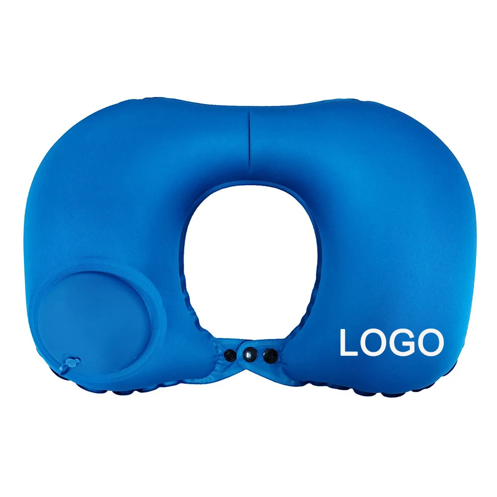 Push-Type Convenient Inflatable Travel Pillow for Airplane U Shape Air Neck Pillow Lightweight Stay Cool Fabric Self Pump Up
