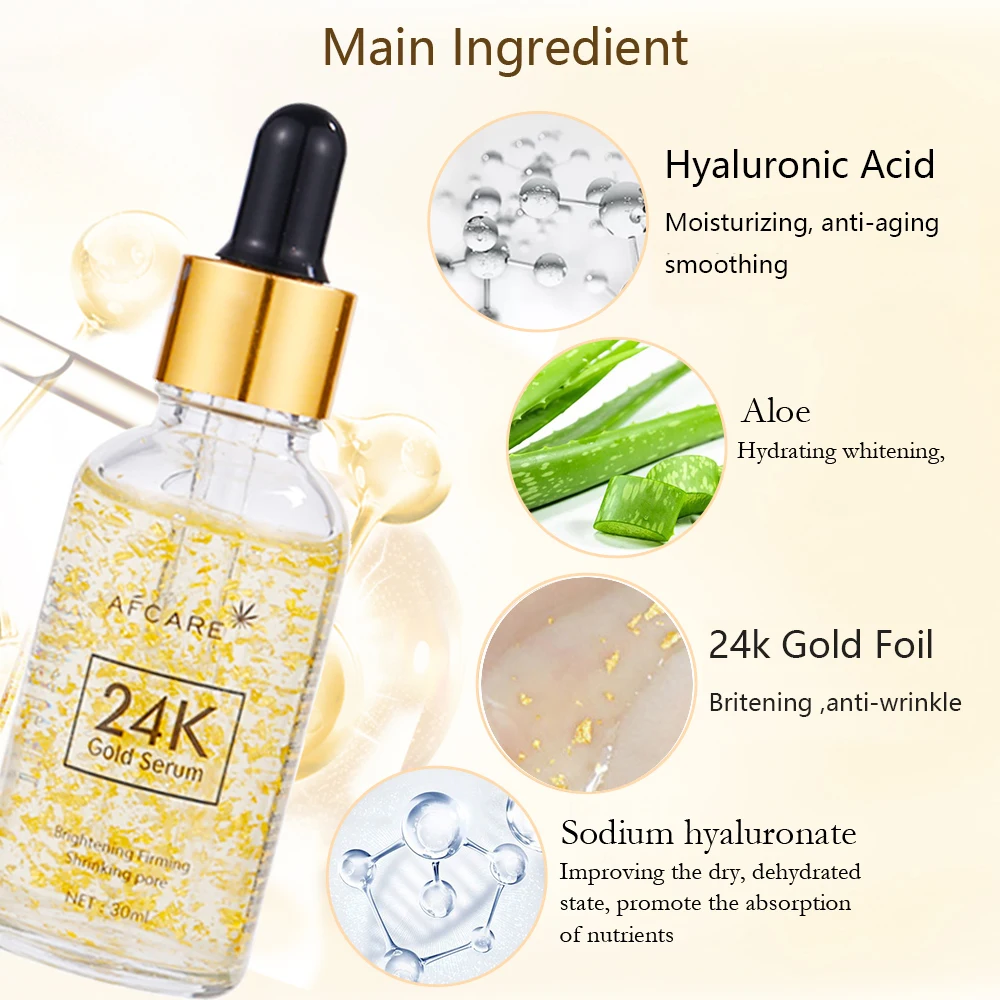 Custom Vitamin C Face Serum Paraben-free Hydrating & Moisturizing and Hyaluronic acid & Aloe Vera 24k Gold Serum Anti aging Face