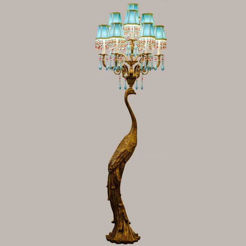 
Castle or empire style brass led animal floor light with green lampshade and amazing design luxury vintage peacock lamp standing 