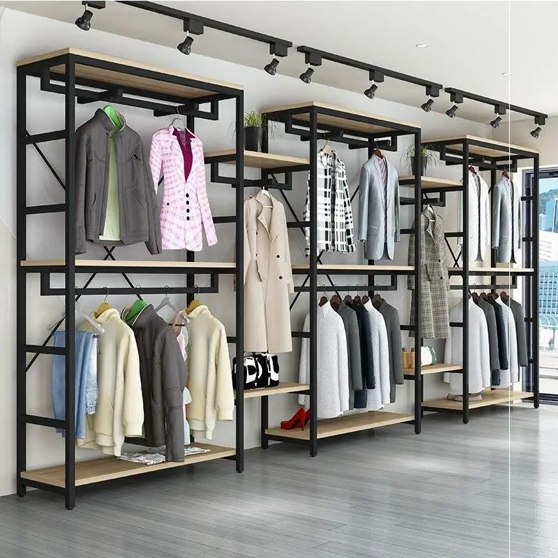 Fashion Clothing Shop Dress Iron Display Rack Floor Type Storage Rack Shelves Metal Clothes Racks