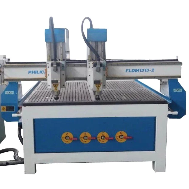 Double-heads with vacuum table furniture carving/cutting/drilling cnc router machine