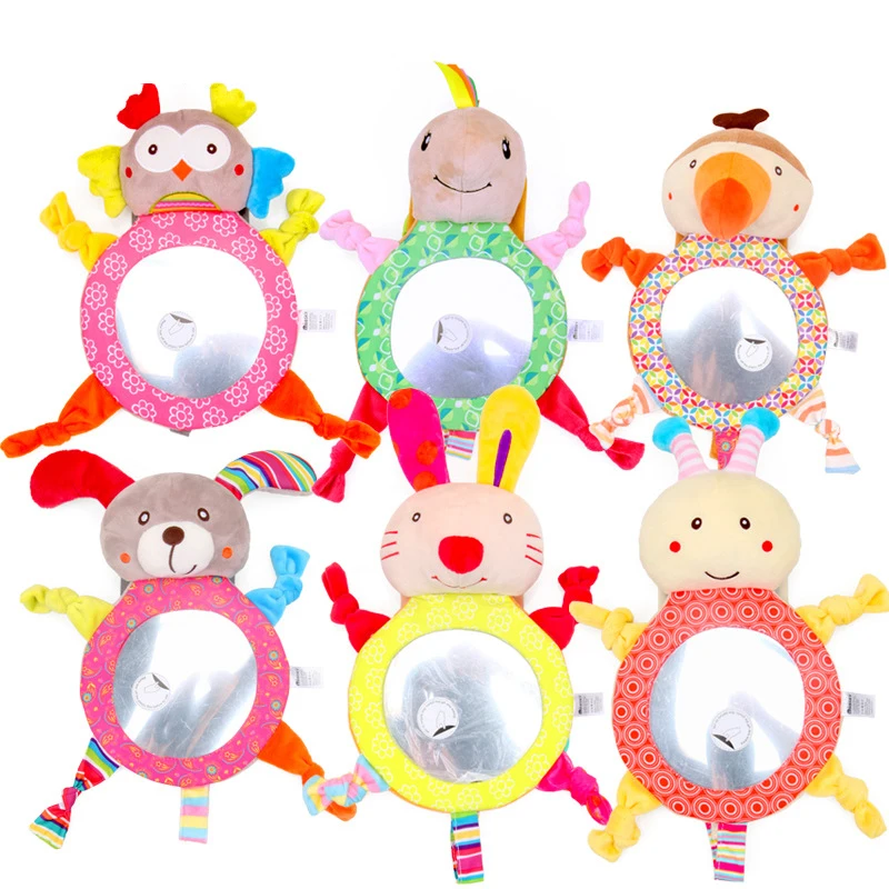 Cartoon Animal Baby Car Back Seat Mirror Infant Rear-Facing Seat Observation Mirror Small mirror with Plush Toy Design