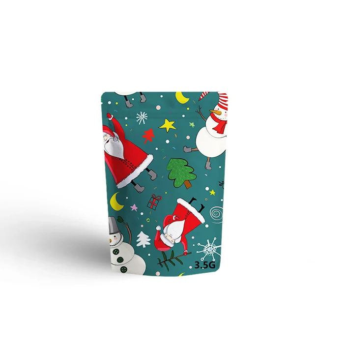 Custom Print Logo 1g 3.5g 7g Tobacco Bag Christmas Candy Edible Packaging Biodegradable Cartoon Cute Foil Lined Shape Mylar Bag