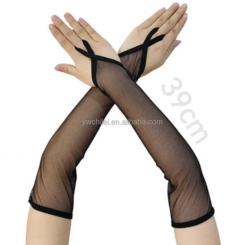 15INCH  Womens Fashion Fishnet Finger Loop Long Length Novelty Gloves