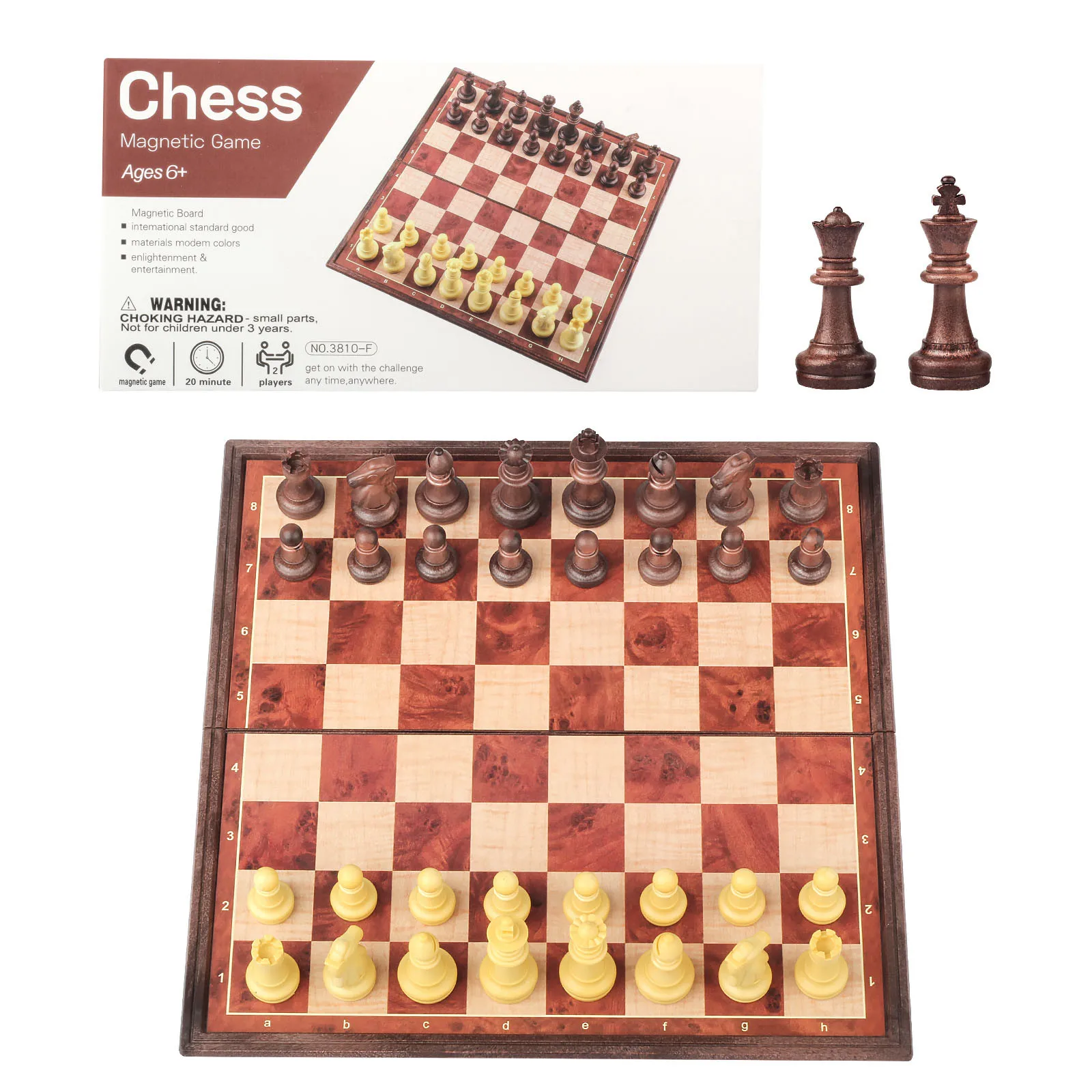 Magnetic Chess game set With Folding Board  for Travel  Plastic Chess Game Set with Wood Grain