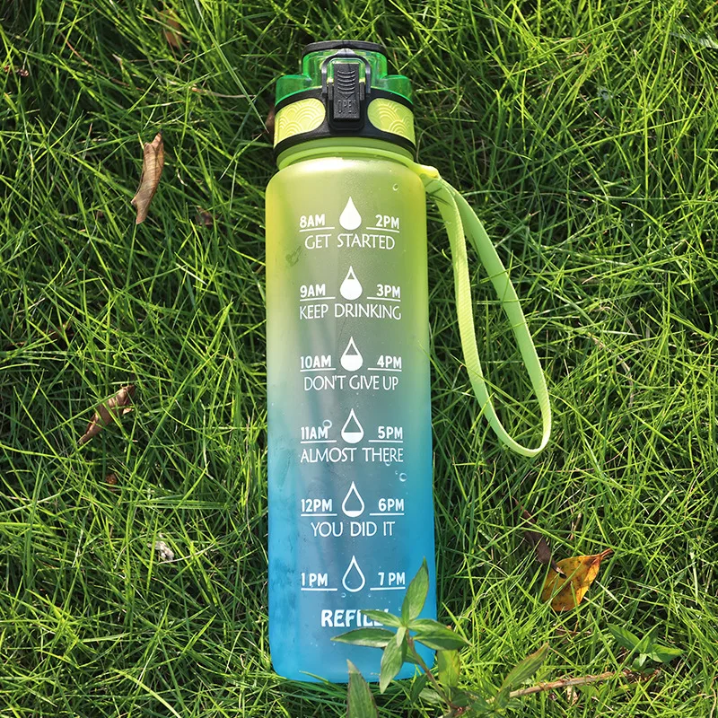1000ml time scale space kettle outdoor portable paint gradient large capacity water bottle with lifting rope