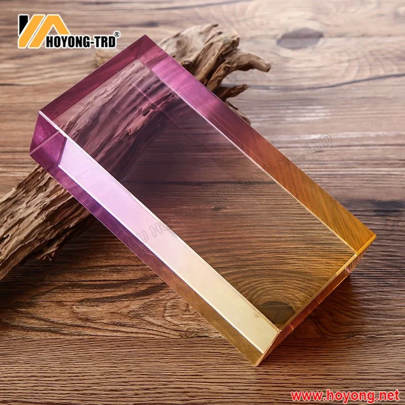 Crystal Glass Brick with Orange Grain  Clear Brick Solid Glass Block for Home Decoration