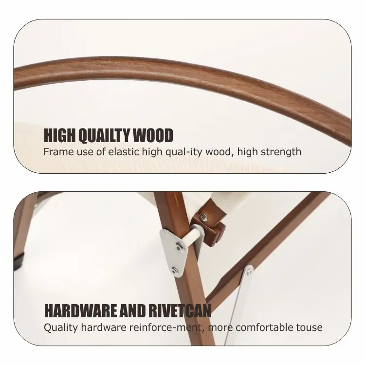 HOMFUL Canvas Non Slip Walnut Color Foldable Outdoor Camping Wood Chair Folding Beach Chair