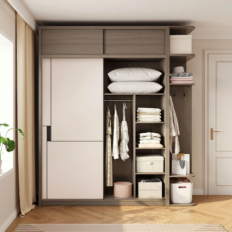 Modern Simple Sliding Door Wardrobe for Bedroom or Rental Room Extendable Storage Cabinet Household Furniture