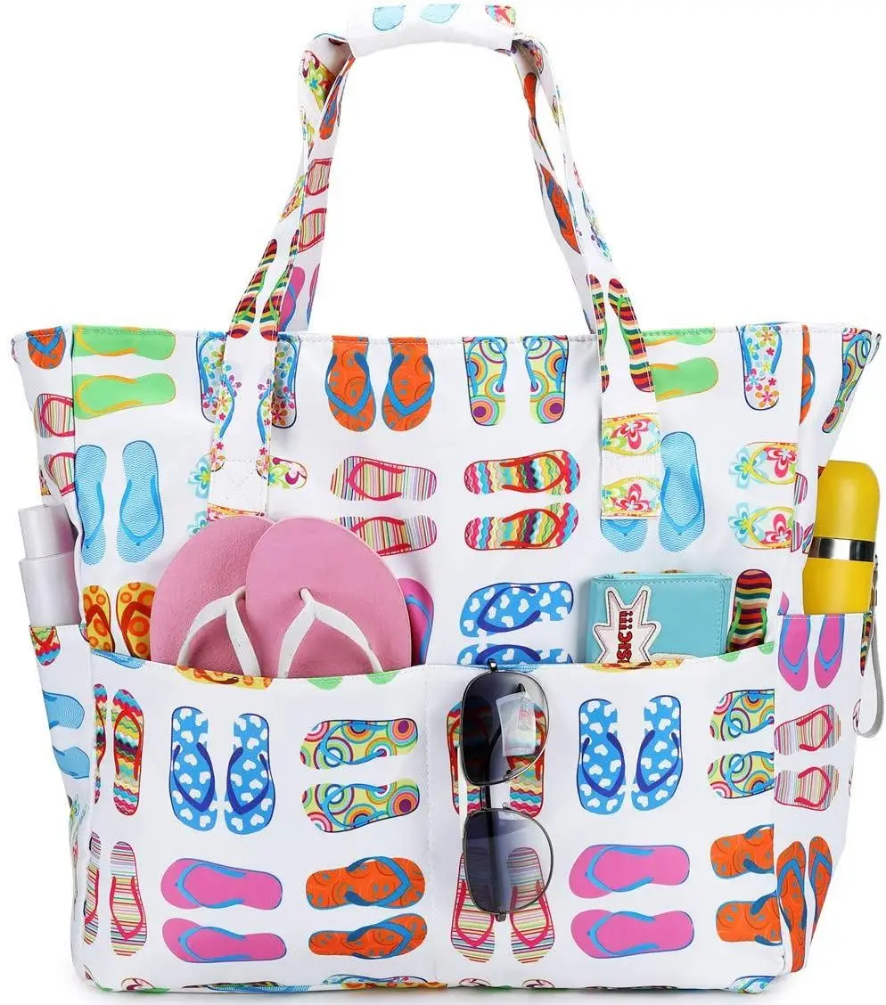 women beach bag waterproof Beach Tote Pool Bags With Wet Compartment for Weekender Travel