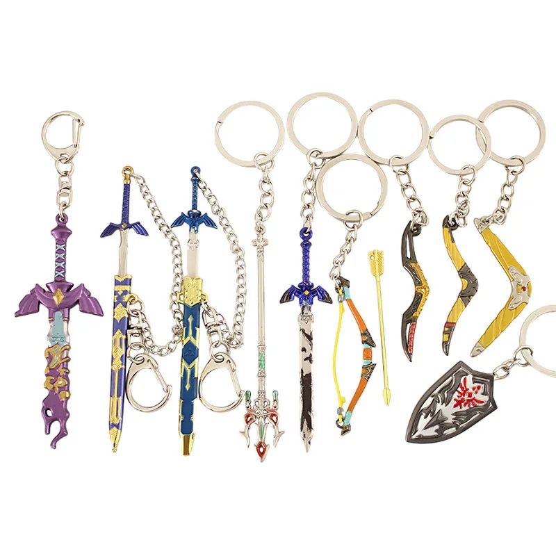 Game Zelda Lightscale Trident Mini Dart shield Sword Weapon Model Keychain Metal Key Holders