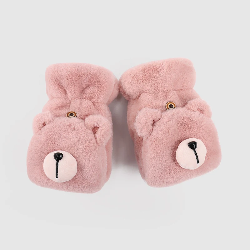 Cute girls polar fleece fingerless thermal fluffy fur animal women gloves in winter