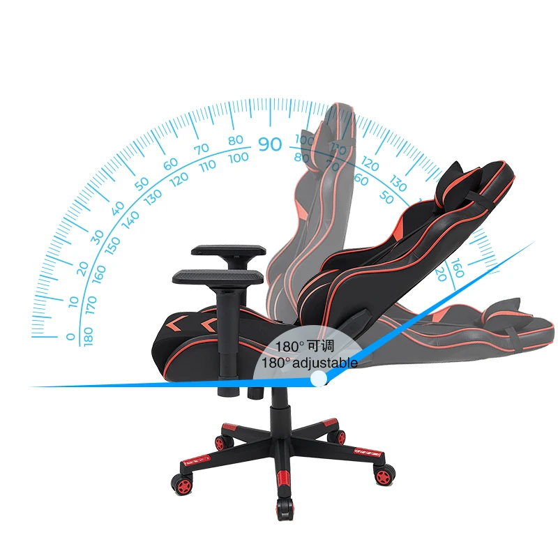 Steel frame structure PU leather adjustment height tilt functigrey gaming chair with footrest and massage  gaming chair gamer