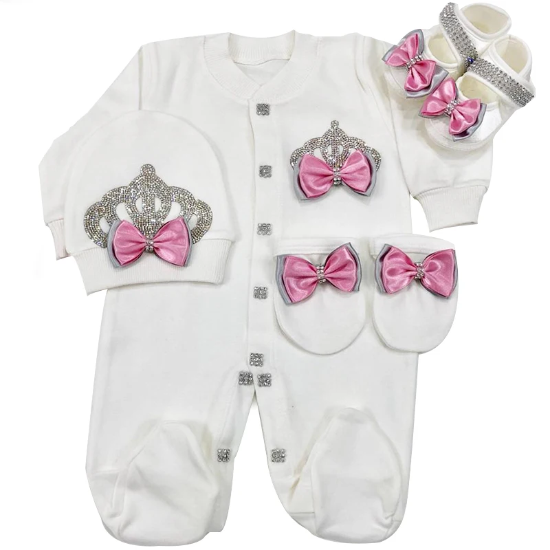 4. Newborn Baby Boy Outfits Set Kids Clothing Real Cotton Infant Care Products Body Suit Shirt Pants Hat 5 Pieces Origin Turkey