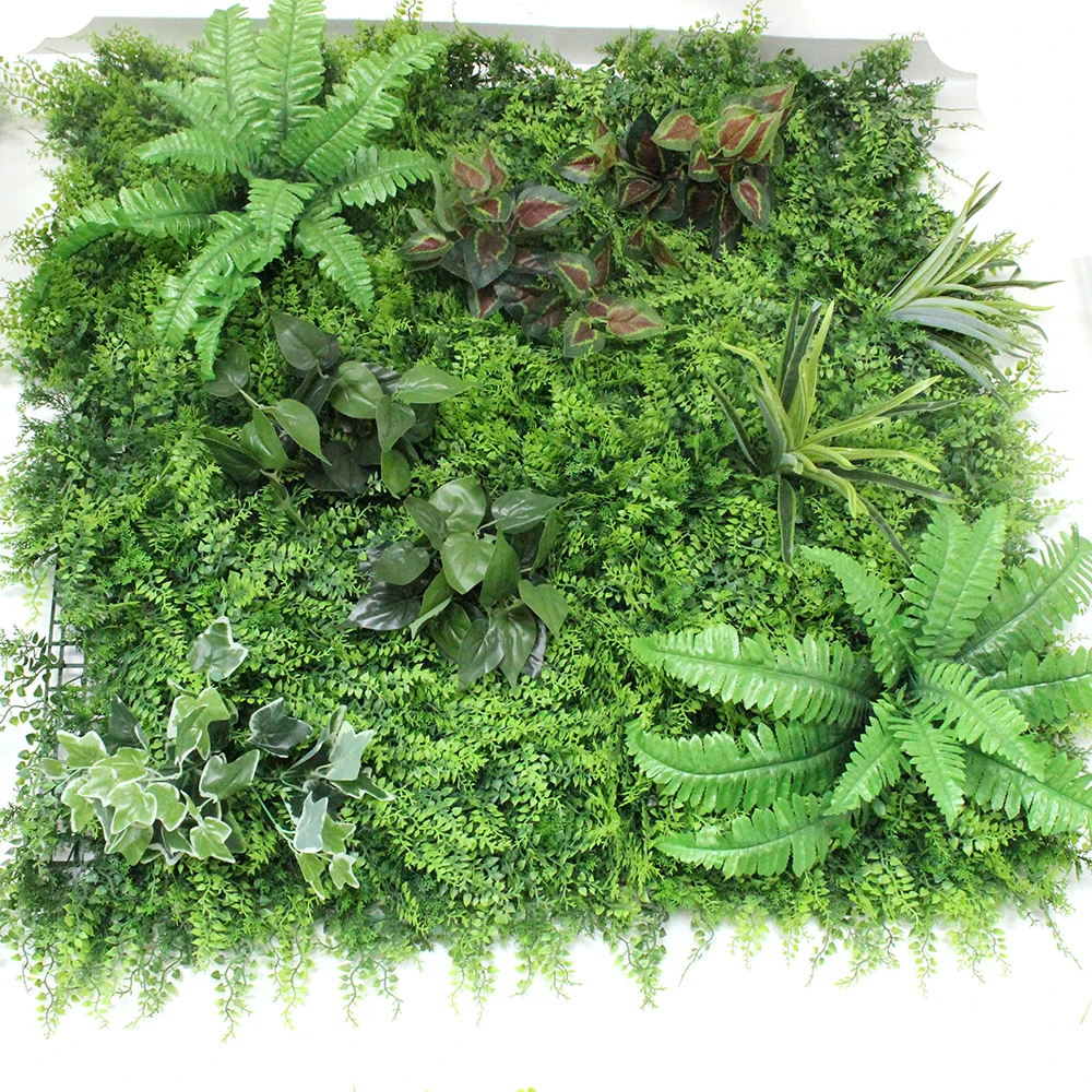 Mixed green plastic grass plants made artificial vegetal wall for indoor decoration