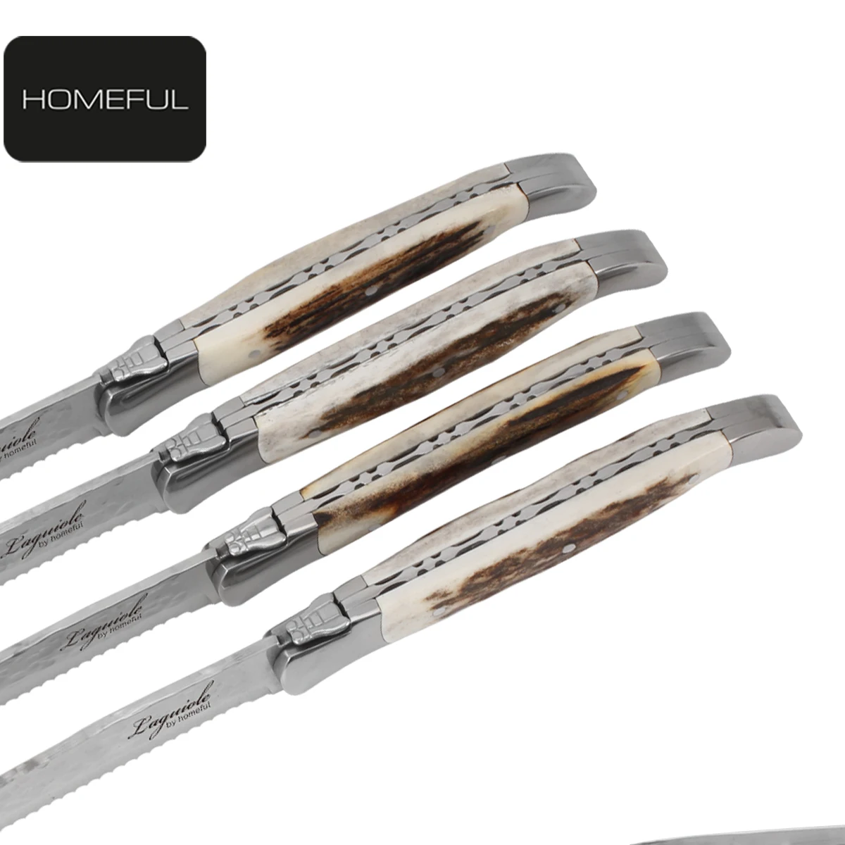 Laguiole Luxury Stainless Steel BBQ Serrated Steak Knife Set Premium Quality Kitchen Knife with Wood Bone Handle and Laser Logo