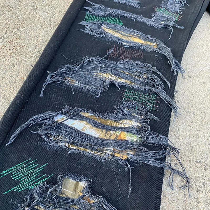 DiZNEW Custom Chicano Gothic Embroidery with Pockets Camouflage Cargo Jeans for Men Straight Streetwear Baggy Denim Pants