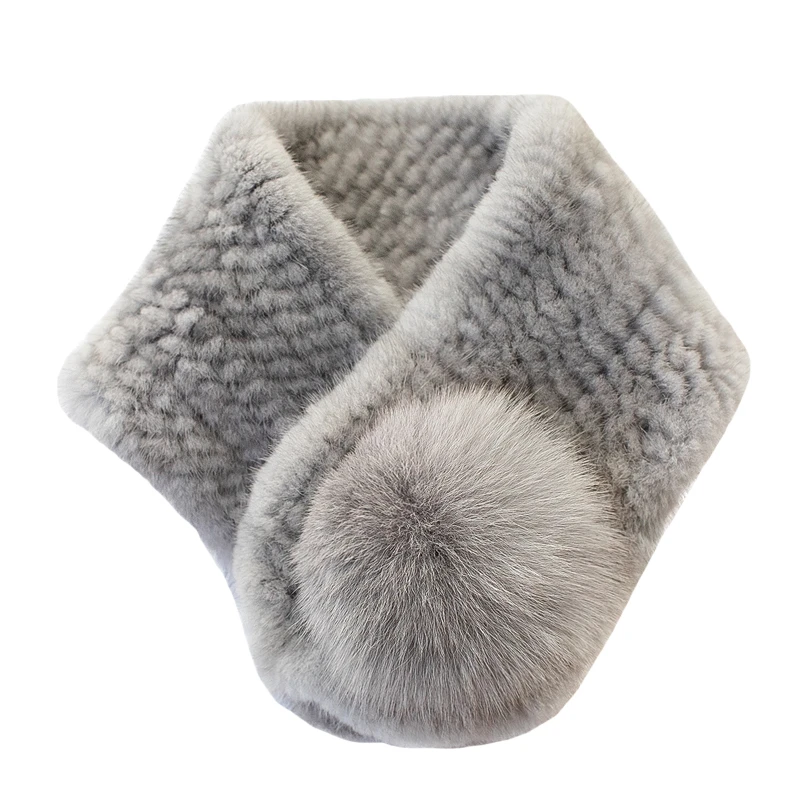2020 Knitted Mink Fur Scarf Collar with Fox Fur Ball Women Winter Warm Wraps Shawl Girl Fashion Fur Rings Muffler High Quality
