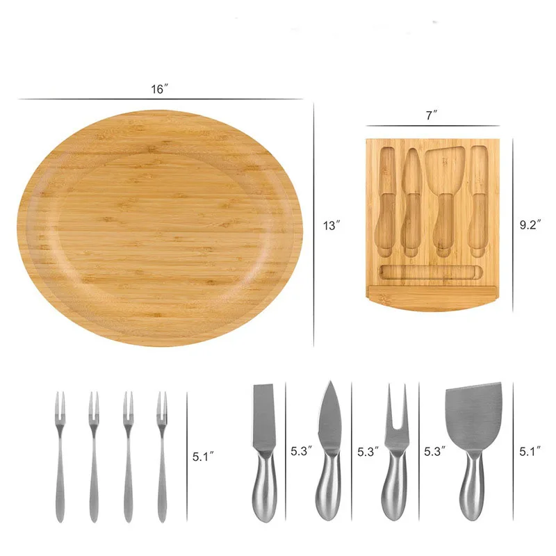 Bamboo Custom Logo Wooden Charcuterie Platter and Serving Cheese Board Set with Cutlery Set