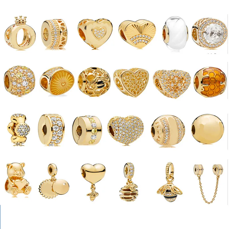 Hotsale 925 sterling silver 14K Gold Bee charm beads  fit original bracelets women DIY Jewelry