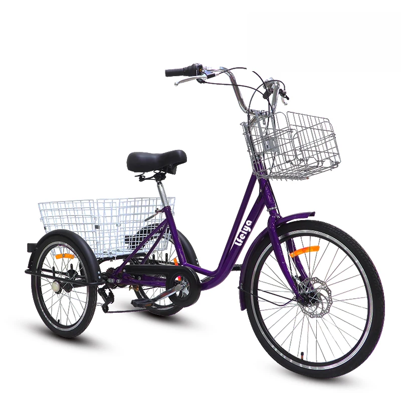 Made in china new model wholesale cheap 24inch 7 speed 3 wheeled pedal tricycle vintage bike with shopping basket