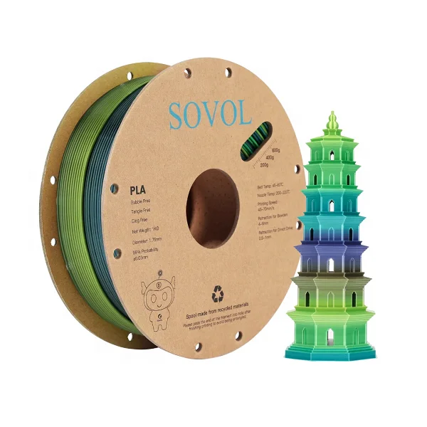 Скидка серия Sovol Silk Rainbow 1 75 мм многоцветная нить для 3D-печати кг/рулон пластиковые материалы сделанные