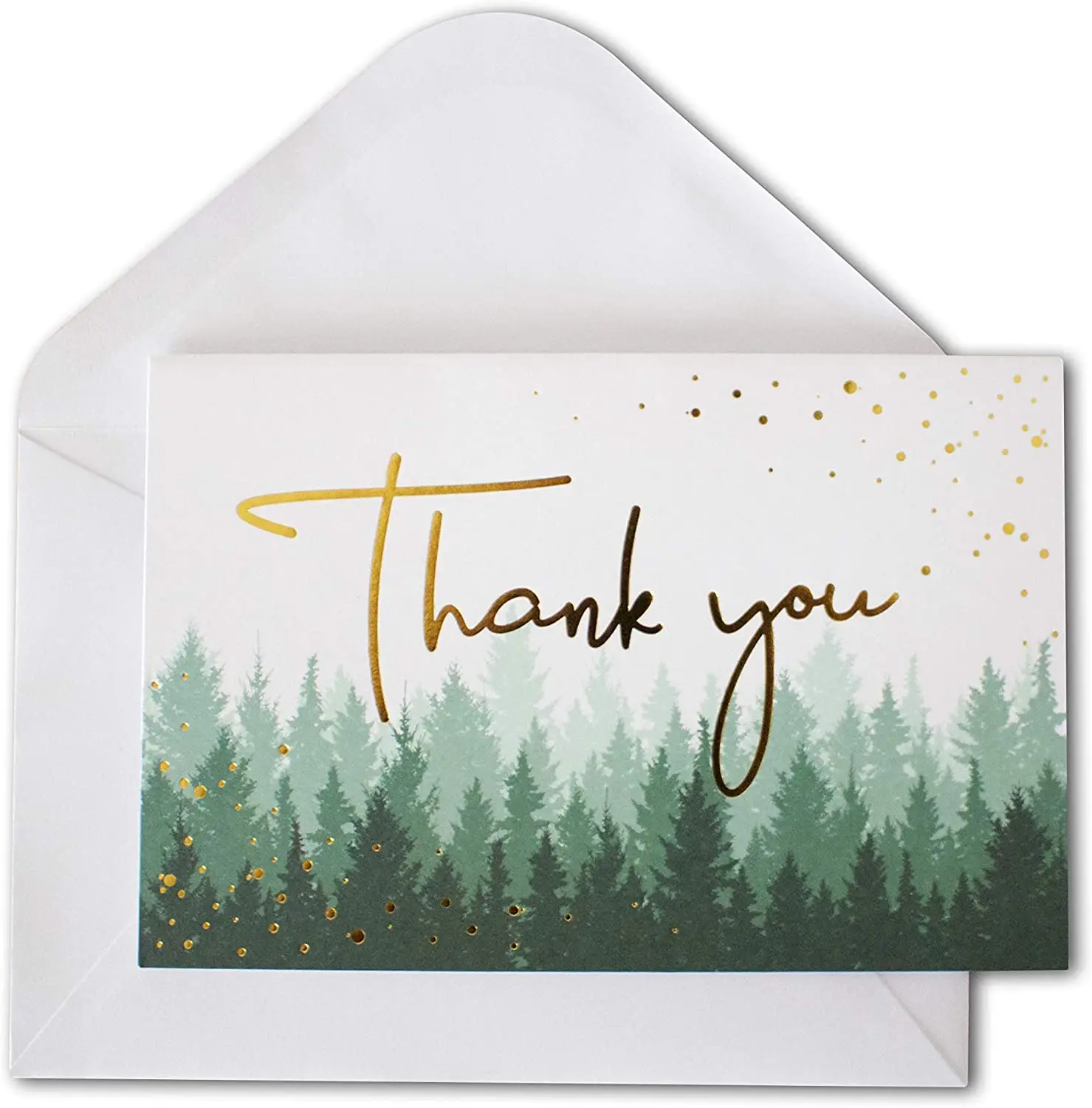Myway Cards Printing Gold Foil Forest Nature Customised Wedding Baby Shower Thank You Notes Card with Envelopes