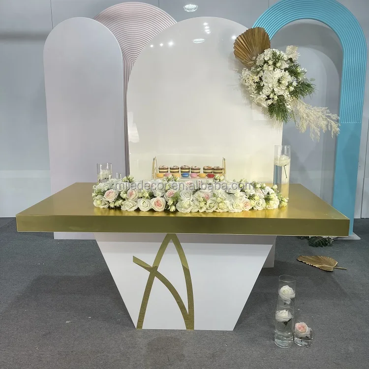 Cheap Custom Wedding Stage Mirror Gold Bride Groom Table Wedding Acrylic Dinner Tables