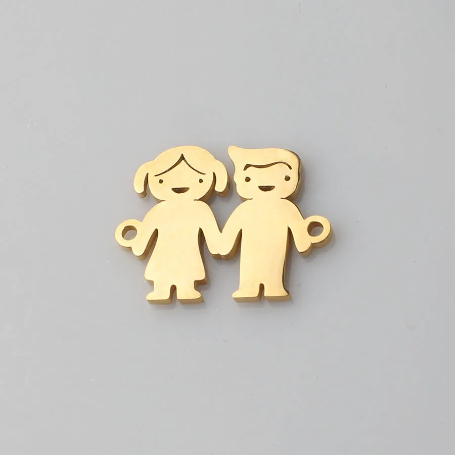 Stainless Steel Cute Boy and Girl Pendant Mirror Polished Children Charms For DIY Bracelet Necklace Jewelry Marking