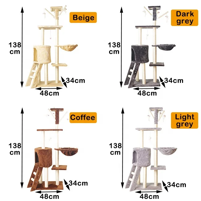 Cat Play House Bed 5 Levels Platform Sisal Scratching Posts Climbing Cat Tower Furniture Kitten Cat Condo Tree With Furry Toy