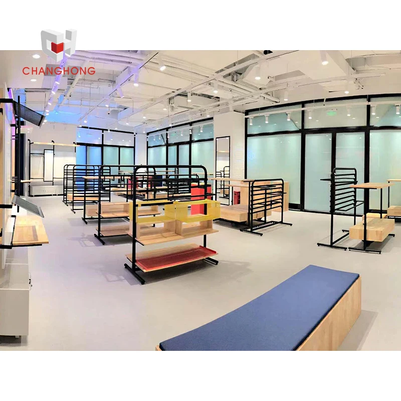 Shop fitting commercial clothes shop interior retail metal clothing store display fixtures and wall hangers for garment display
